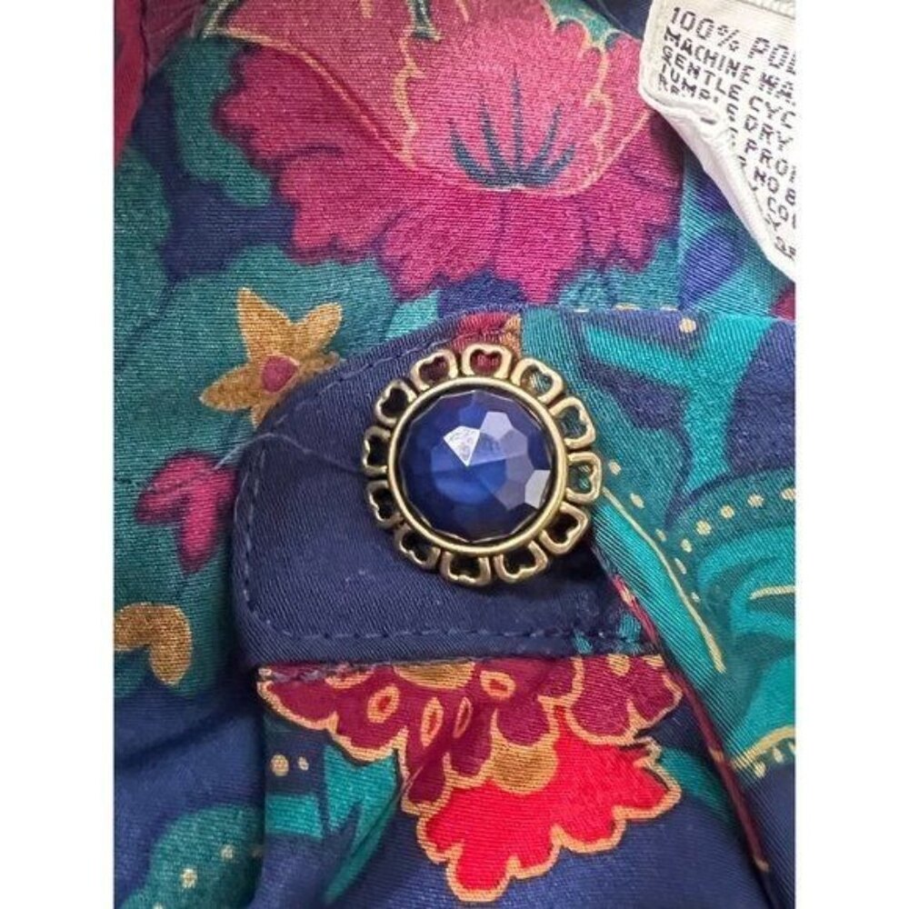 Schrader Long Sleeve 80s Floral Shirt Belted Dress With Jewel Button Cuffs Sz 8 - Picture 16 of 16